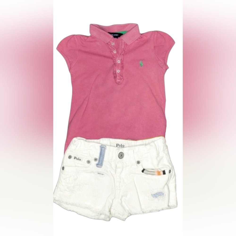 POLO RALPH LAUREN Bundle - Pink Polo Shirt & White Polo Shorts - Girl's Size 6